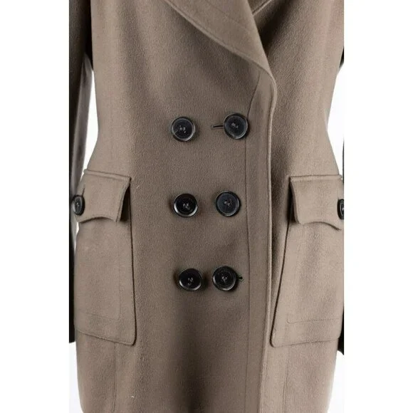 $2,450 Burberry Cashmere Blend Pocket Pea Coat SZ 44/10 US Olive Brown
